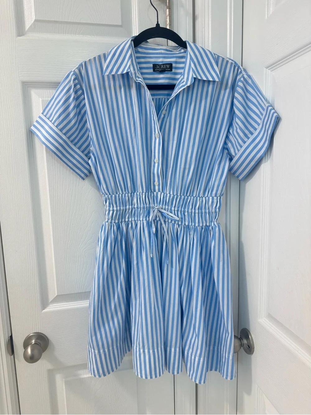 J.Crew Jcrew Elena mini shirt-dress in striped cotton poplin size 2 blue white